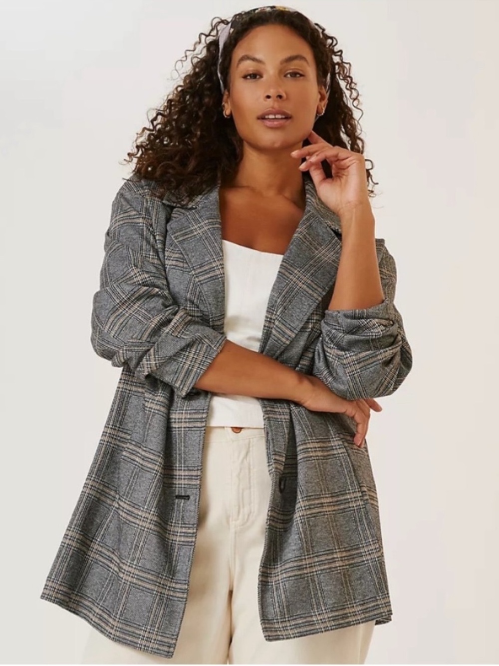Avec Les Filles Longline Plaid Blazer Anthropologie size Large - Picture 2 of 9